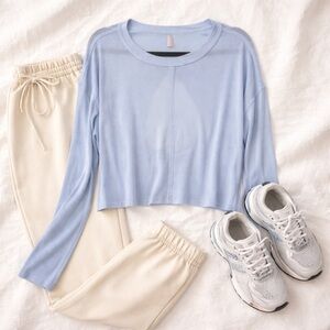 FP Movement Infinitee Long Sleeve Tee Light Blue Open Back Athleisure Large